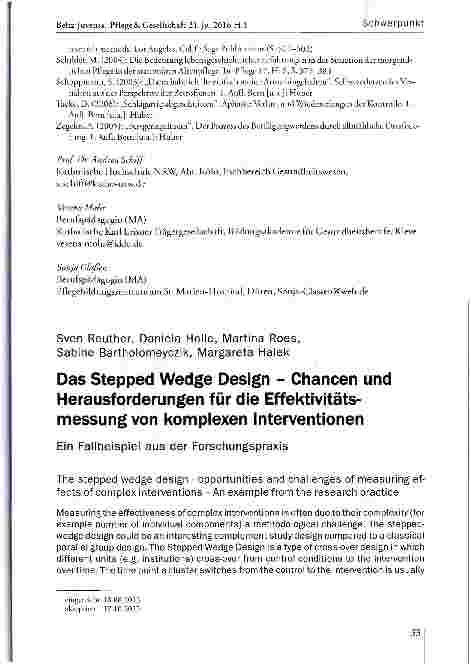 Vorschauseite 1: Das Stepped Wedge Design - Chancen und Herausforderungen für die Effektivitäts-messung von komplexen Interventionen