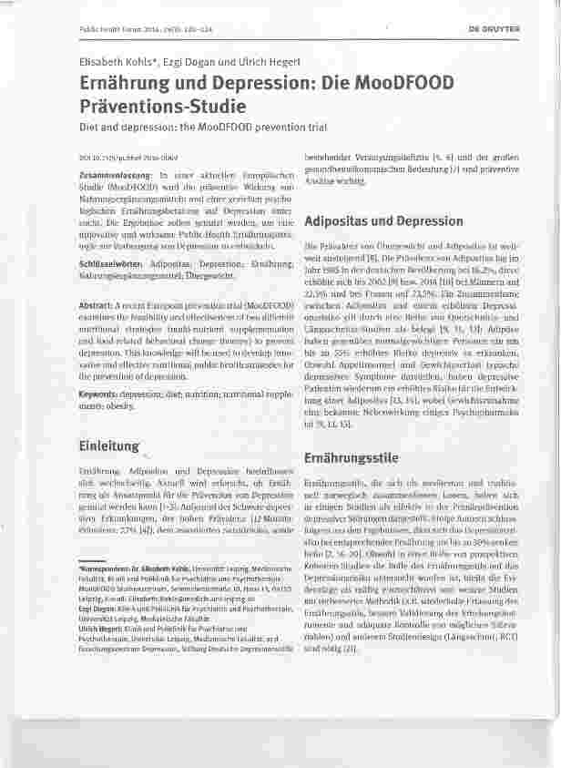 Vorschauseite 1: Ernährung und Depression: Die MooDFOOD Präventions-Studie