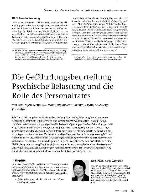 Vorschauseite 1: Die Gefährdungsbeurteilung Psychische Belastung und die Rolle des Personalrates
