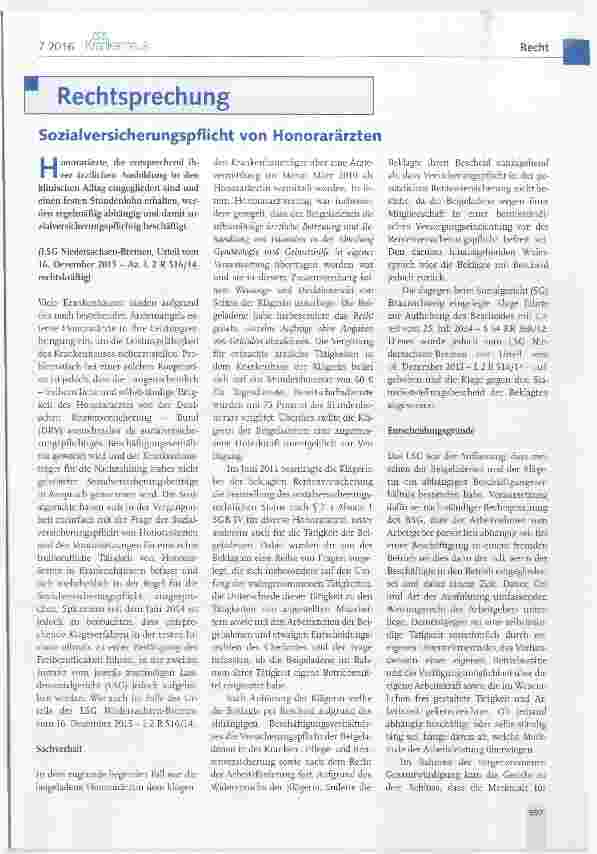 Vorschauseite 1: Sozialversicherungspflicht von Honorarärzten