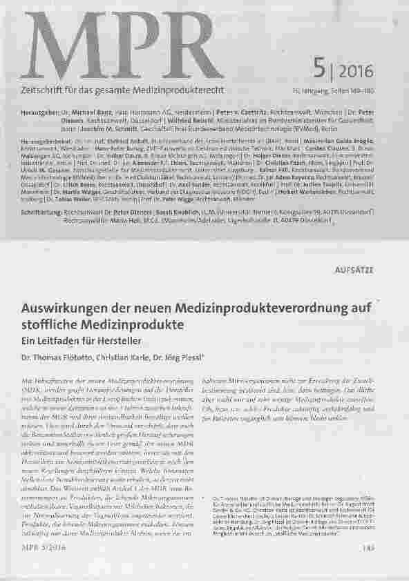 Vorschauseite 1: Auswirkungen der neuen Medizinprodukteverordnung auf stoffliche Medizinprodukte