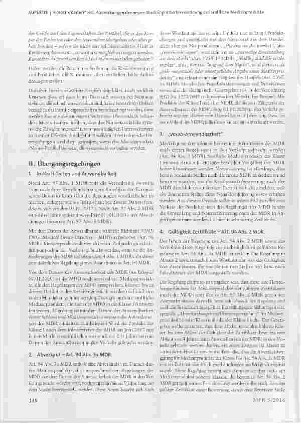 Vorschauseite 4: Auswirkungen der neuen Medizinprodukteverordnung auf stoffliche Medizinprodukte
