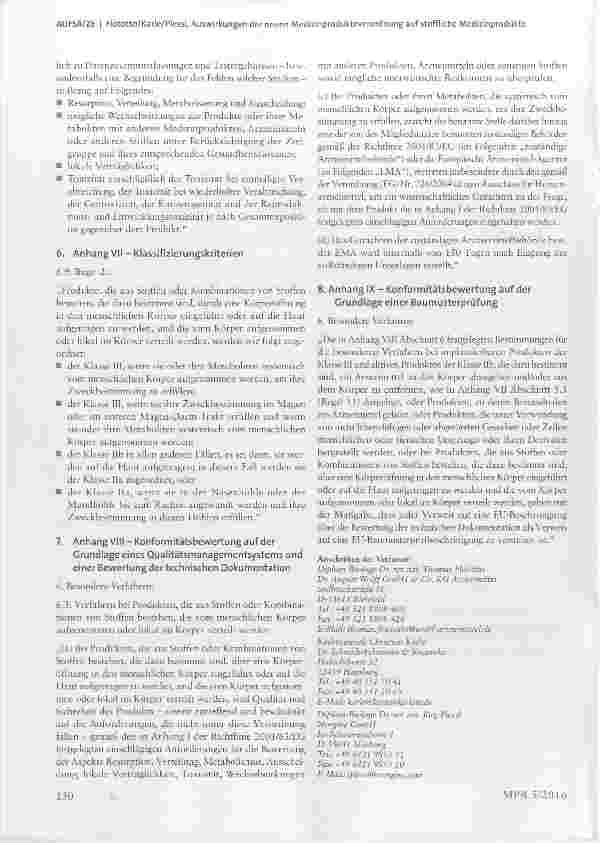 Vorschauseite 6: Auswirkungen der neuen Medizinprodukteverordnung auf stoffliche Medizinprodukte