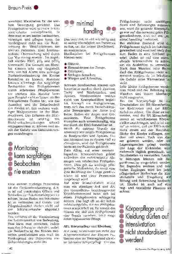 Vorschauseite 2: Pflege eines Frühgeborenen oder Risikoneugeborenen, Braun-Preis 95 4. Platz für Krankenund Kinderkrankenpflegeschulen