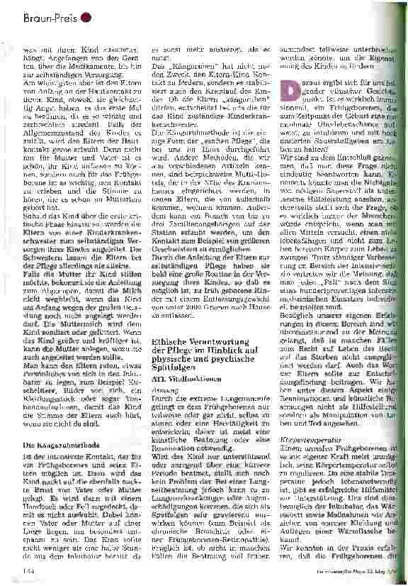 Vorschauseite 6: Pflege eines Frühgeborenen oder Risikoneugeborenen, Braun-Preis 95 4. Platz für Krankenund Kinderkrankenpflegeschulen