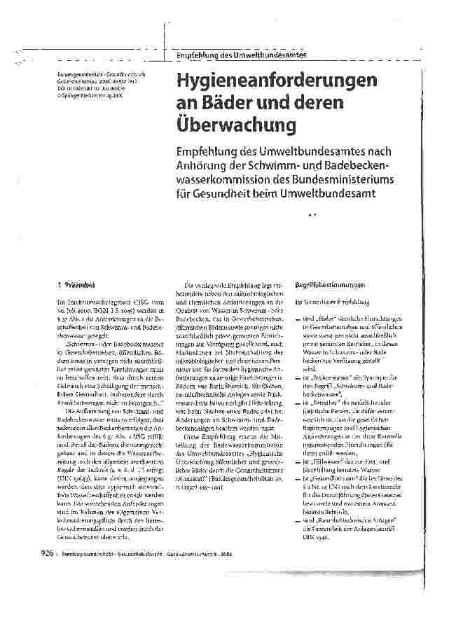 Vorschauseite 1: Hygieneanforderungen an Bäder und deren Überwachung