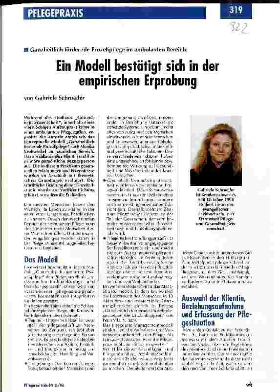 Vorschauseite 1: Ein Modell bestätigt sich in der empirischen Erprobung Ganzheitlich fördernde Prozeßpflege im ambulanten Bereich