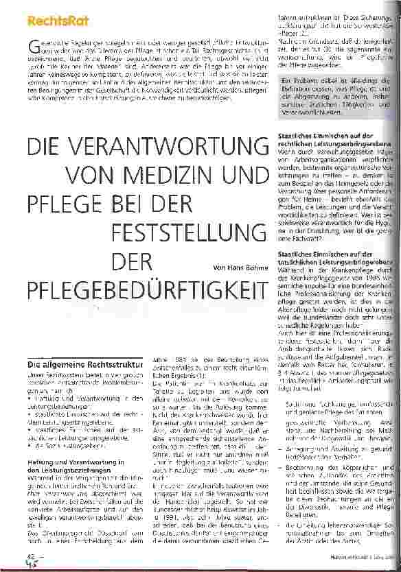 Vorschauseite 1: Die Verantwortung von Medizin und Pflege bei der Feststellung der Pflegebedürftigkeit