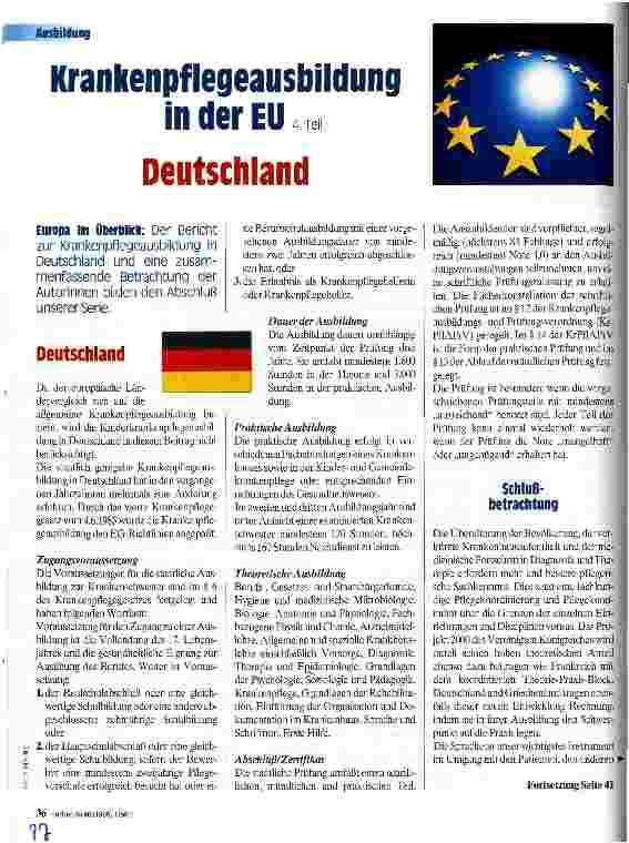 Vorschauseite 1: Krankenpflegeausbildung in der EU 4. Teil Deutschland