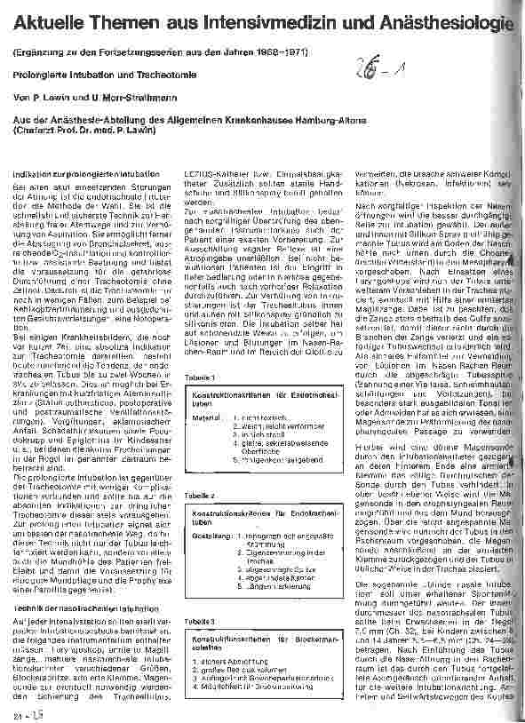 Vorschauseite 1: Aktuelle Themen aus Intensivmedizin und Anästhesiologie Prolongierte Intubation und Tracheotomie