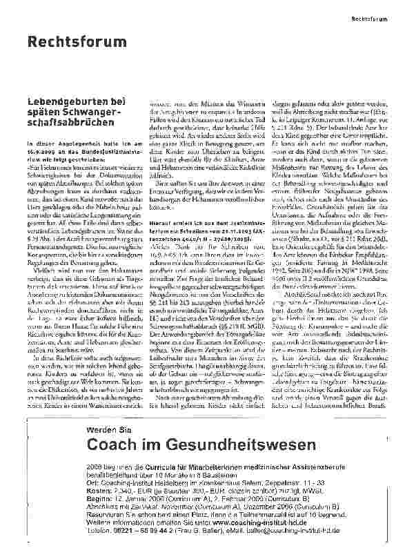 Vorschauseite 1: Lebendgeburten bei späten Schwangerschaftsabbrüchen