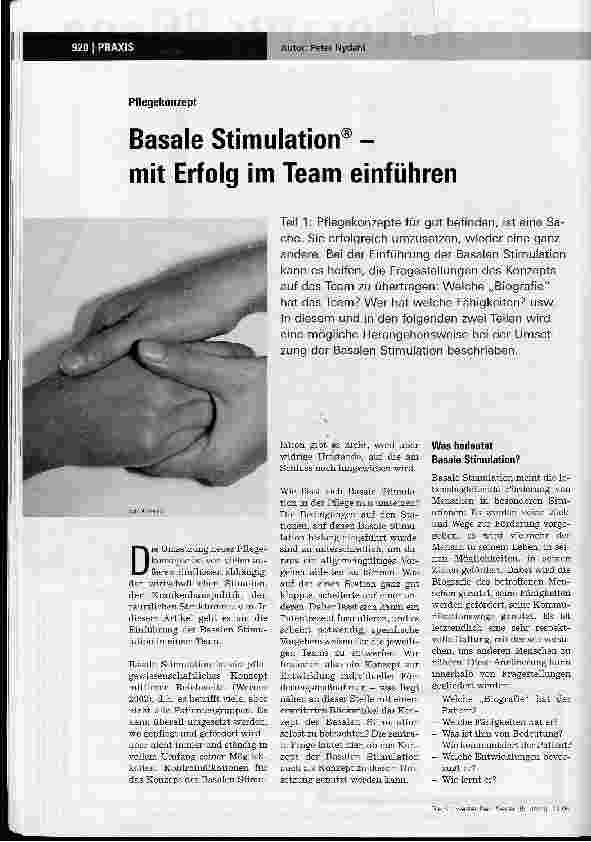 Vorschauseite 1: Pflegekonzept Basale Stimulation® - mit Erfolg im Team einführen