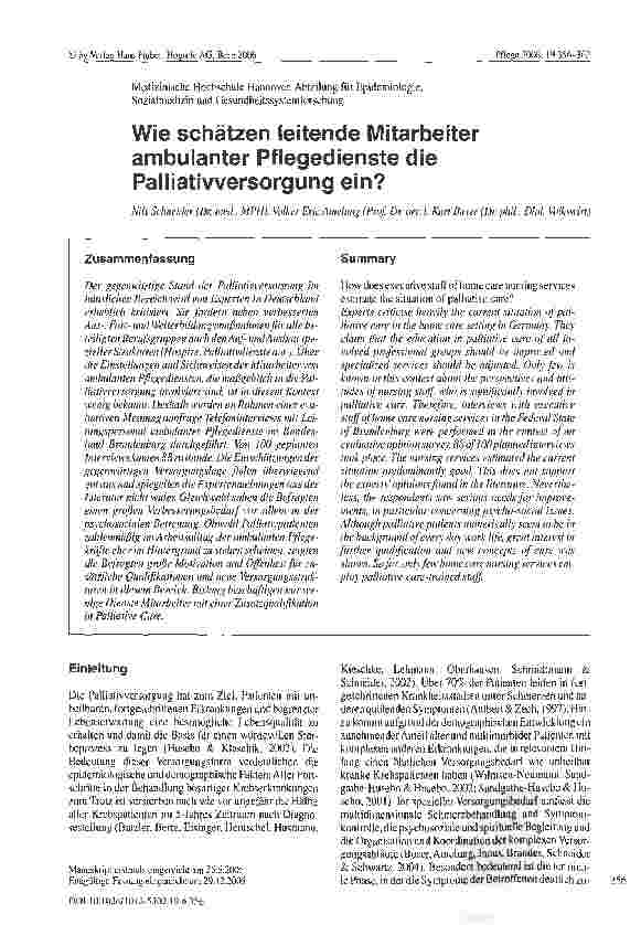 Vorschauseite 1: Wie schätzen leitende Mitarbeiter ambulanter Pflegedienste die Palliativversorgung ein?