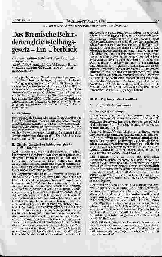 Vorschauseite 1: Das Bremische Behindertengleichstellungsgesetz - Ein Überblick