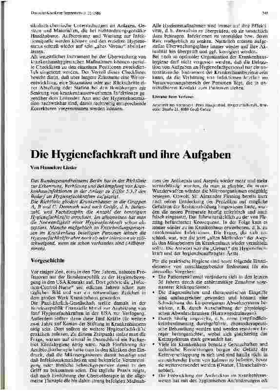 Vorschauseite 1: Die Hygienefachkraft und ihre Aufgaben