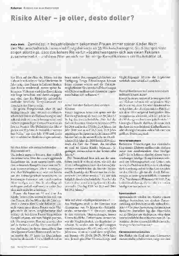 Vorschauseite 1: Risiko Alter - je oller, desto doller?