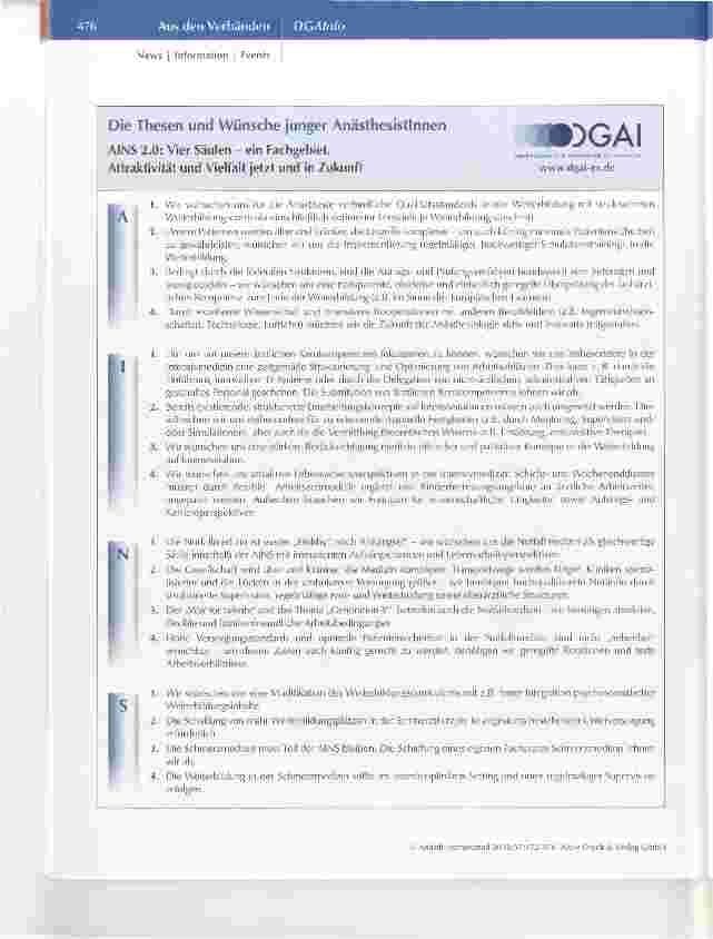 Vorschauseite 5: Wünsch dir was AINS 2.0 aus Sicht junger AnästhesistInnen* AINS 2.0: Vier Säulen ein Fachgebiet. Attraktivität und Vielfalt jetzt und in Zukunft