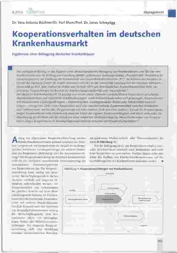 Vorschauseite 1: Kooperationsverhalten im deutschen Krankenhausmarkt