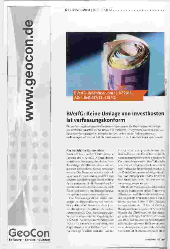 Vorschauseite 1: BVerfG: Keine Umlage von Investkosten ist verfassungskonform