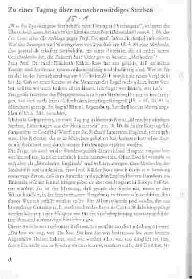 Vorschauseite 1: Zu einer Tagung über menschenwürdiges Sterben