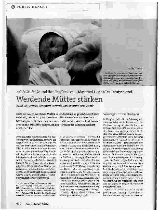 Vorschauseite 1: Geburtshilfe und ihre Ergebnisse - Maternal Health in Deutschland: Werdende Mütter stärken