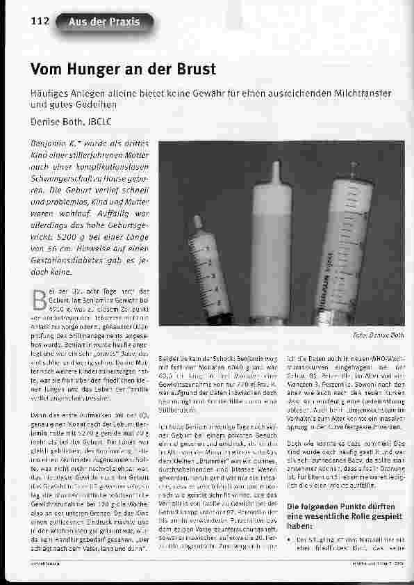 Vorschauseite 1: Vom Hunger an der Brust - Häufiges Anlegen alleine bietet keine Gewähr für einen ausreichenden Milchtransfer und gutes Gedeihen