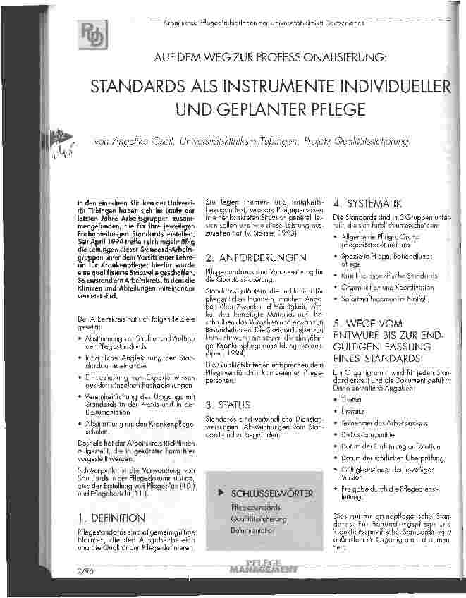 Vorschauseite 1: Standards als Instrumente individueller und geplanter Pflege Auf dem Weg zur Professionalisierung