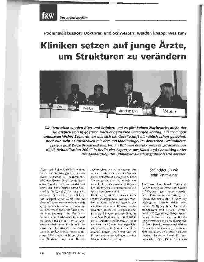Vorschauseite 1: Kliniken setzen auf junge Ärzte, um Strukturen zu verändern