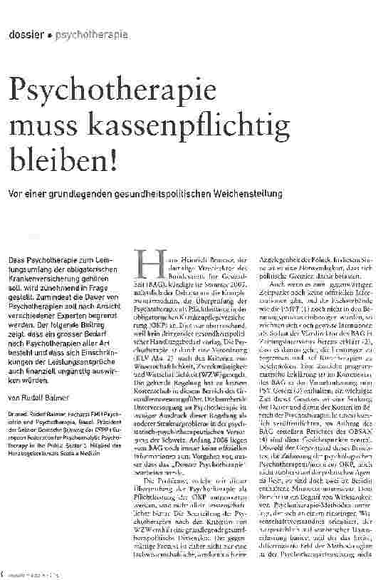 Vorschauseite 1: Psychotherapie muss kassenpflichtig bleiben!