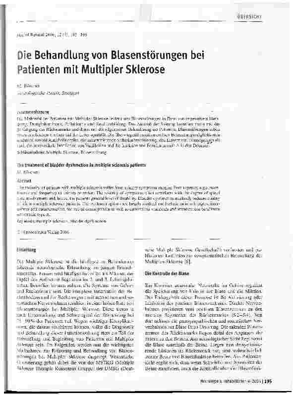 Vorschauseite 1: Die Behandlung von Blasenstörungen bei Patienten mit Multipler Sklerose