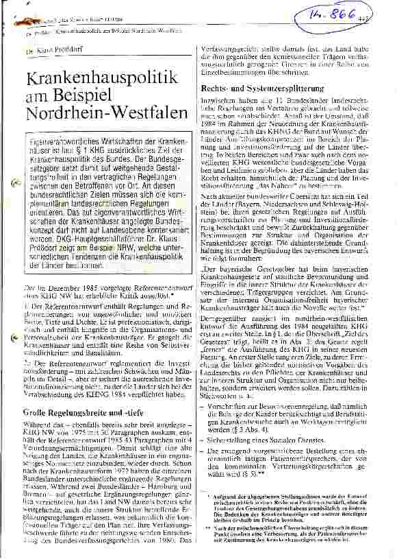 Vorschauseite 1: Krankhauspolitik am Beispiel Nordrhein-Westfalen