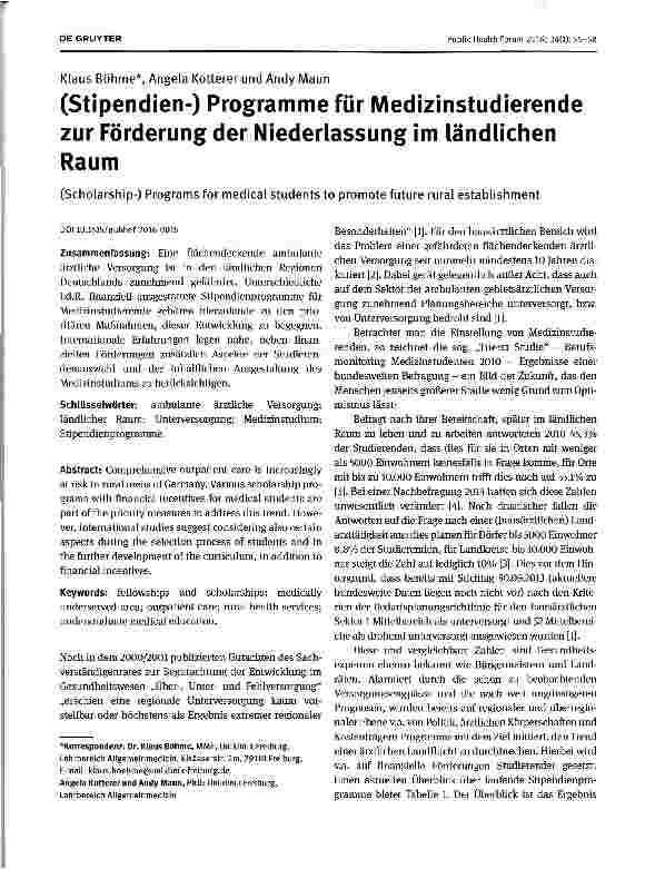 Vorschauseite 1: (Stipendien-) Programme für Medizinstudierende zur Förderung der Niederlassung im ländlichen Raum