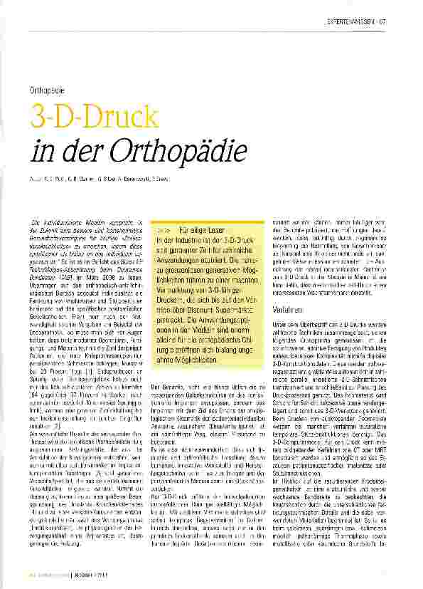 Vorschauseite 1: 3-D-Druck in der Orthopädie