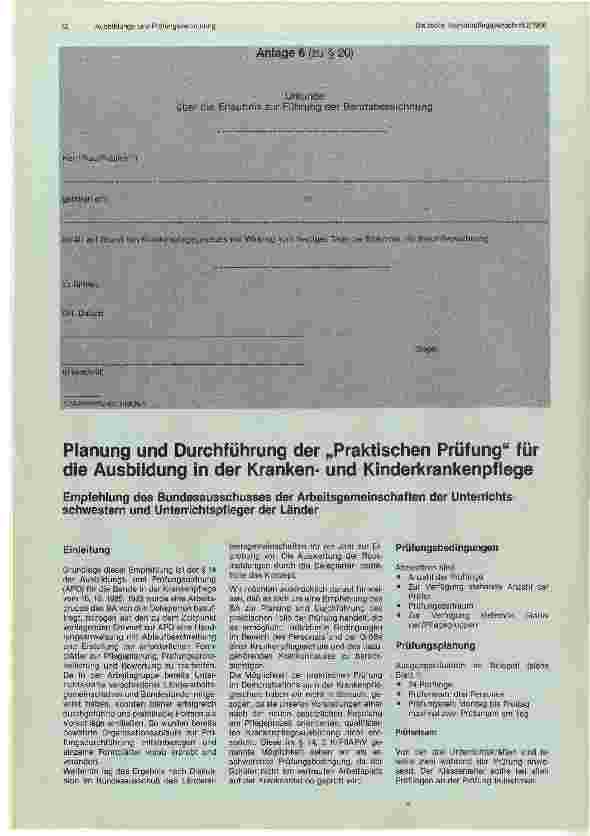 Vorschauseite 1: Planung und Durchführung der „Praktischen Prüfung für die Ausbildung in der Krankenund Kinderkrankenpflege