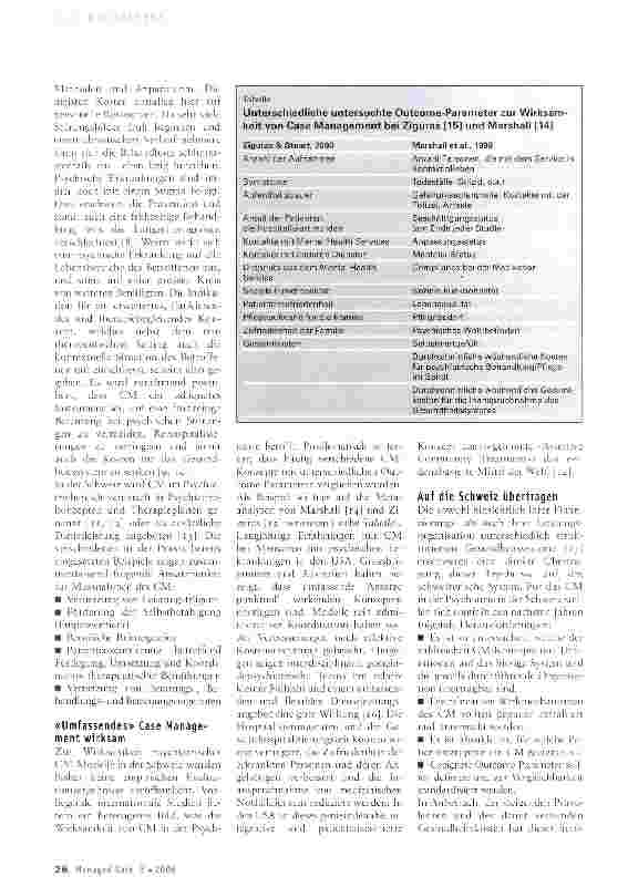 Vorschauseite 2: Case Management für die Psychiatrie in der Schweiz: Bedarf, Nutzen und Herausforderungen