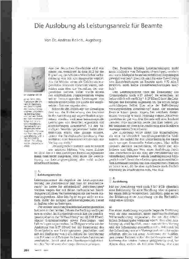 Vorschauseite 1: Die Auslobung als Leistungsanreiz für Beamte