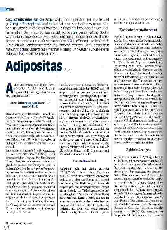 Vorschauseite 1: Adipositas 2. Teil Gesundheitsrisiko für die Frau