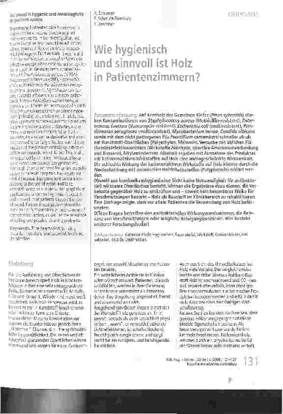 Vorschauseite 1: Wie hygienisch und sinnvoll ist Holz in Patientenzimmern?