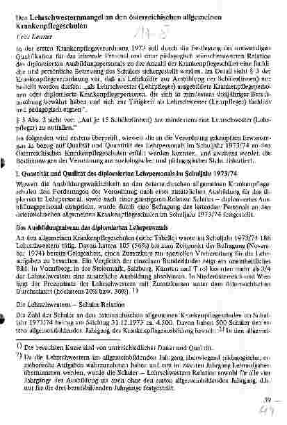 Vorschauseite 1: Der Lehrschwestermangel an den österreichischen allgemeinen Krankenpflegeschulen
