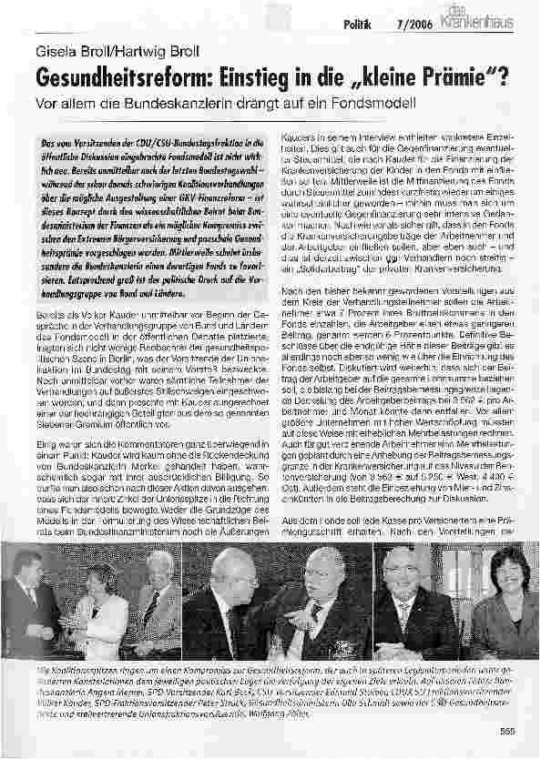 Vorschauseite 1: Gesundheitsreform: Einstieg in die kleine Prämie?