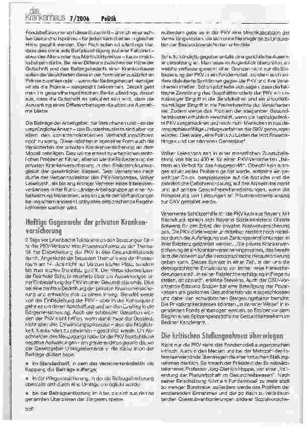 Vorschauseite 2: Gesundheitsreform: Einstieg in die kleine Prämie?