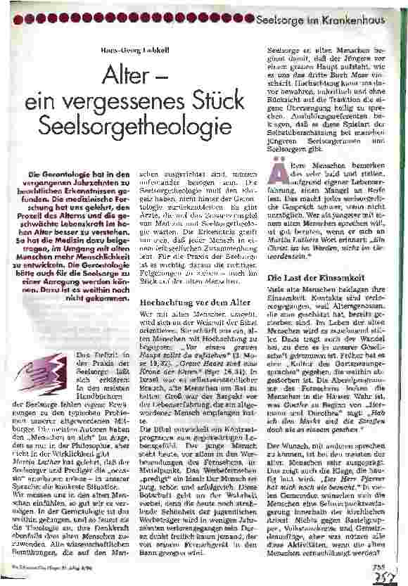 Vorschauseite 1: Alter - ein vergessenes Stück Seelsorgetheologie