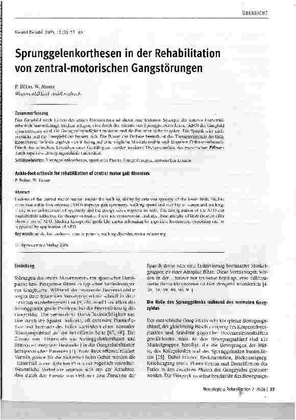 Vorschauseite 1: Sprunggelenkorthesen in der Rehabilitation von zentralmotorischen Gangstörungen