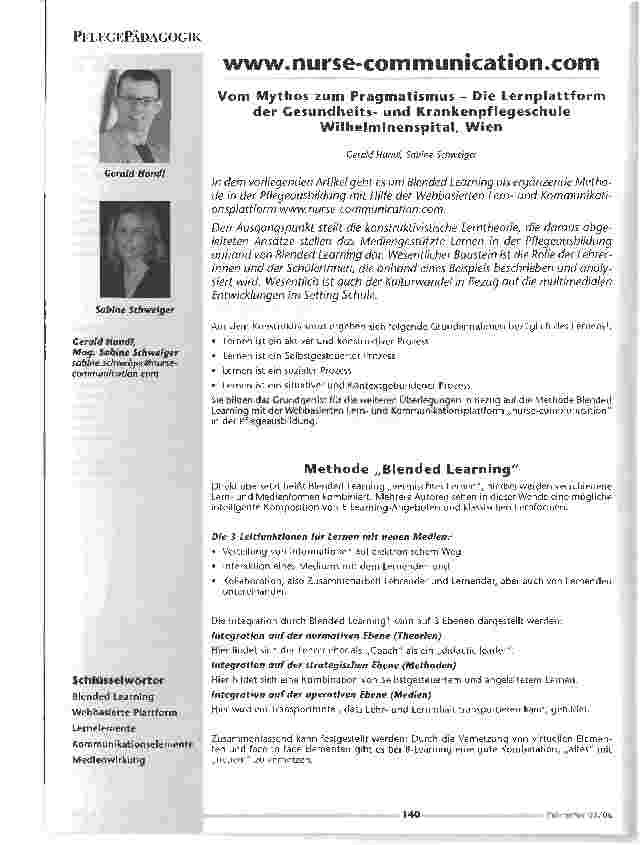 Vorschauseite 1: Vom Mythos zum Pragmatismus - Die Lernplattformder Gesundheitsund KrankenpflegeschuleWilhelminenspital, Wien