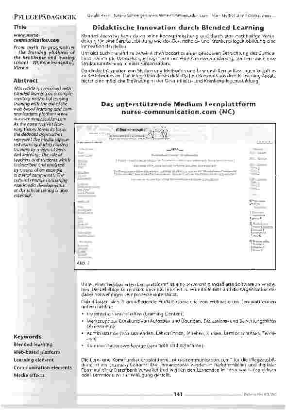 Vorschauseite 2: Vom Mythos zum Pragmatismus - Die Lernplattformder Gesundheitsund KrankenpflegeschuleWilhelminenspital, Wien