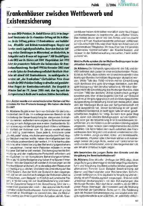 Vorschauseite 1: Krankenhäuser zwischen Wettbewerb und Existenzsicherung