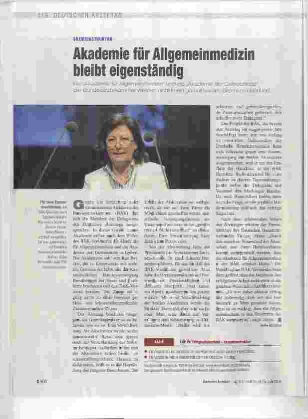 Vorschauseite 1: Akademie für Allgemeinmedizin bleibt eigenständig