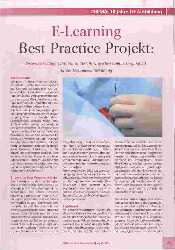 Vorschauseite 1: E-Learning Best Practice Projekt: Roswitha Wallner führt ein in die Chirurgische Wundversorgung 2.0in der Hebammenausbildung