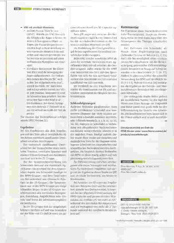 Vorschauseite 2: Evaluierung paraklinischer Tests zur Diagnose von zervikogenem Schwindel