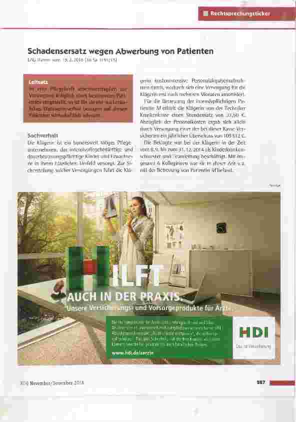 Vorschauseite 1: Schadensersatz wegen Abwerbung von Patienten